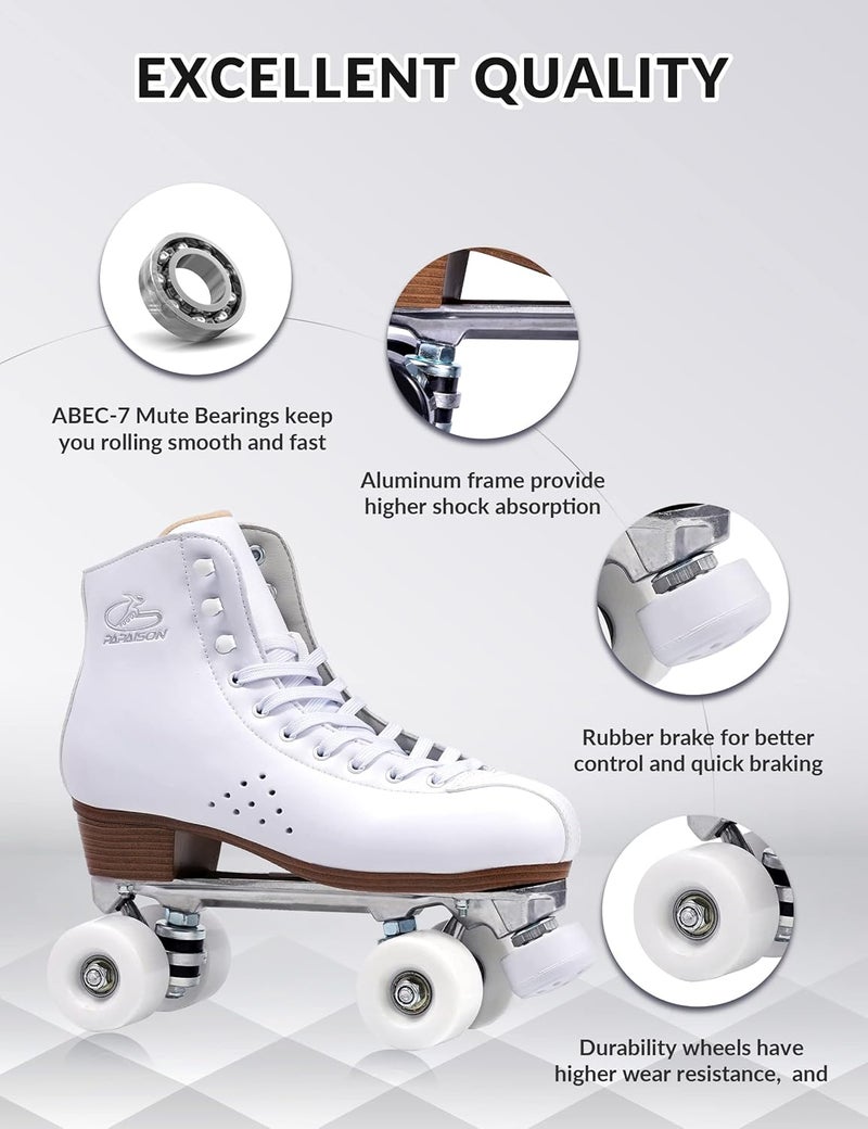 PAPAISON Roller Skates for Women and Men, Deluxe 2 Layer Microfiber Leather Double Row-Classic Roller Skates for Girls, Professional Outdoor Indoor Quad-Skates for Kids & Adults… - Image 3